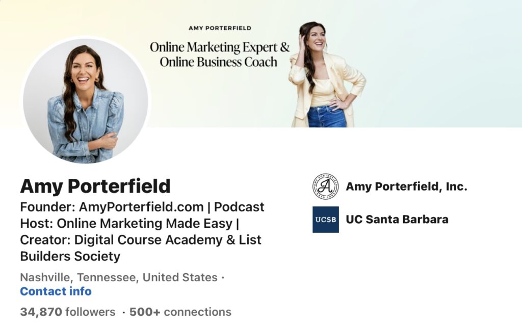 Amy Porterfield‘ LinkedIn profile