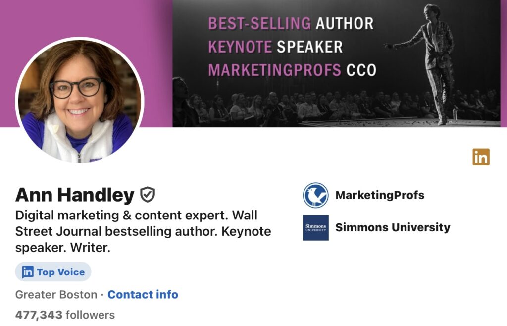 Ann Handley‘ LinkedIn profile