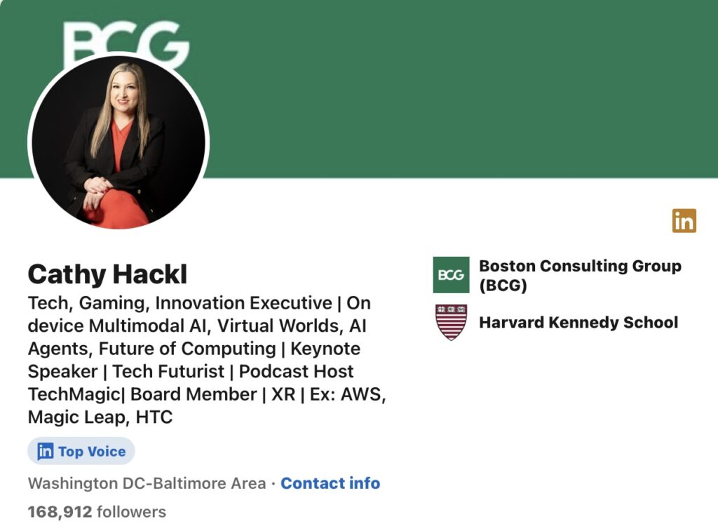 Cathy Hackl‘ LinkedIn profile