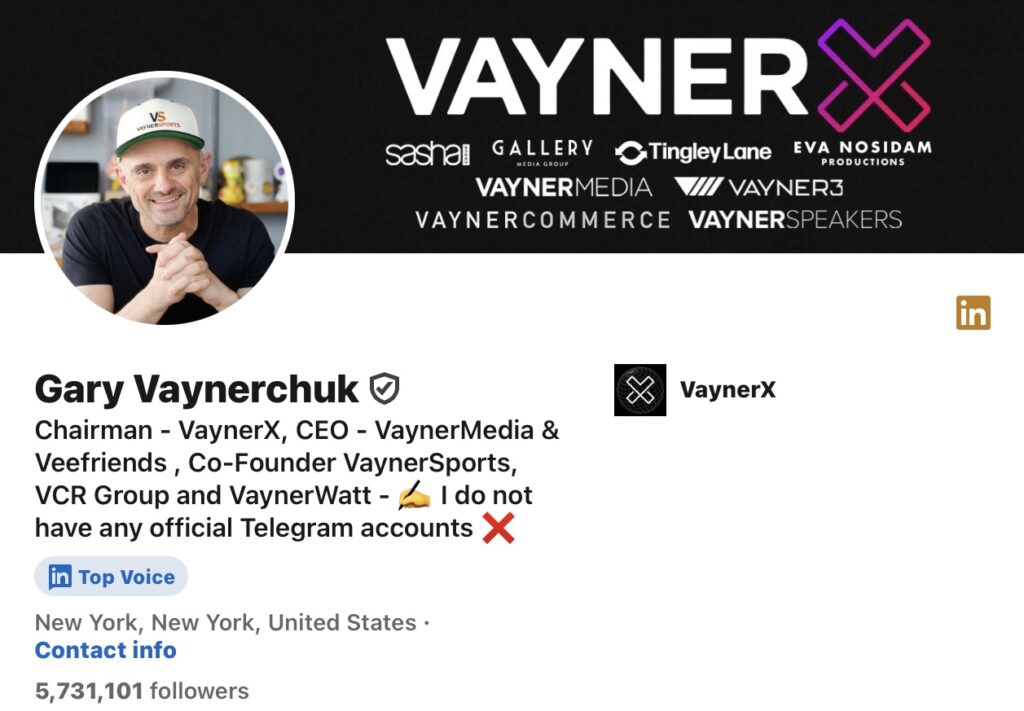 Gary Vaynerchuk‘ LinkedIn profile