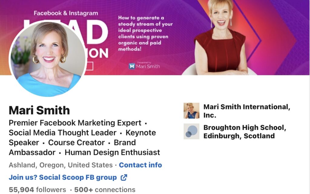 Mari Smith‘ LinkedIn profile