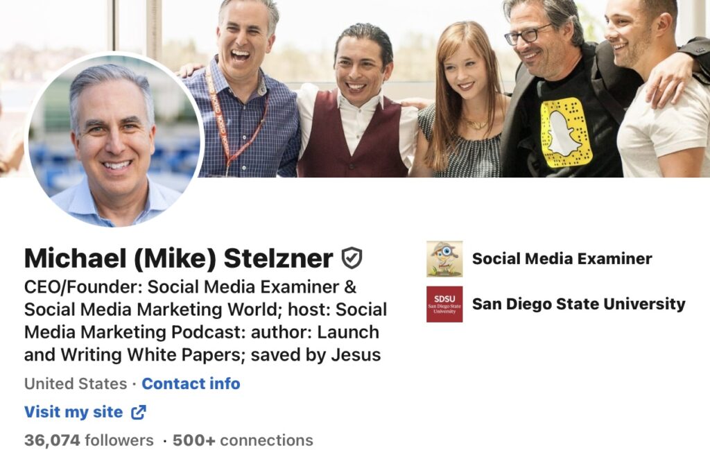 MichaedIn l Stelzner‘ LinkedIn profile