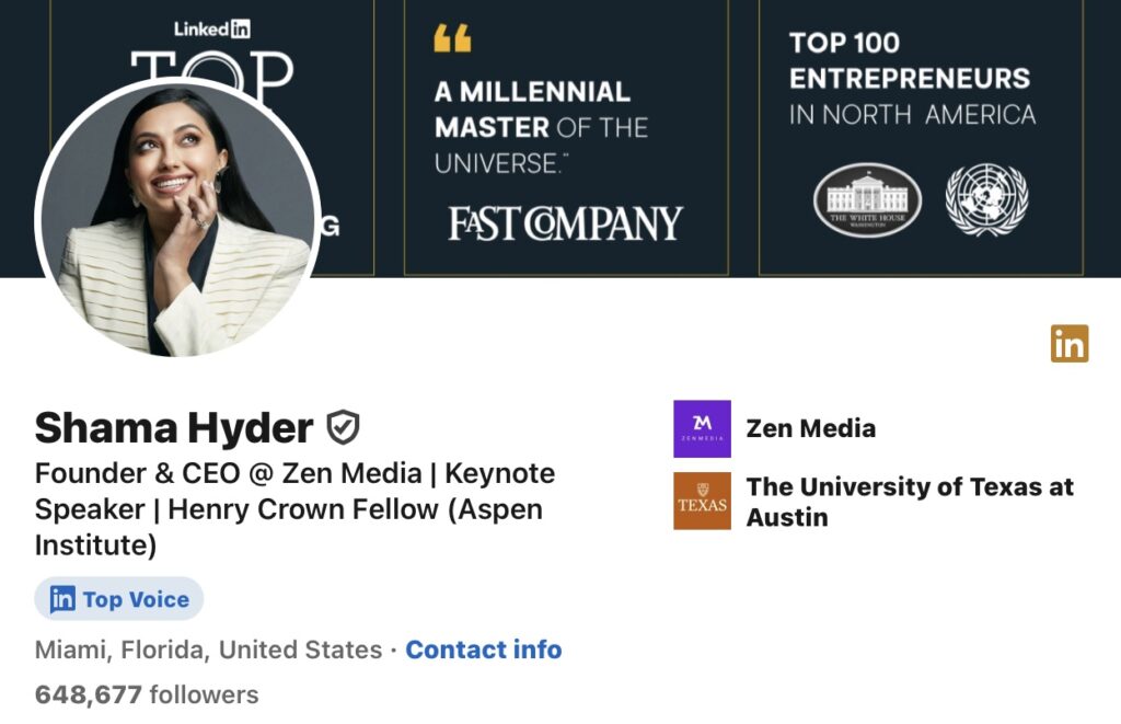 Shama Hyder‘ LinkedIn profile