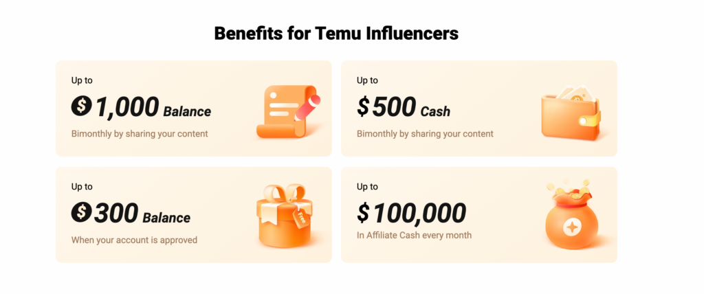 benefit for Temu Influencer